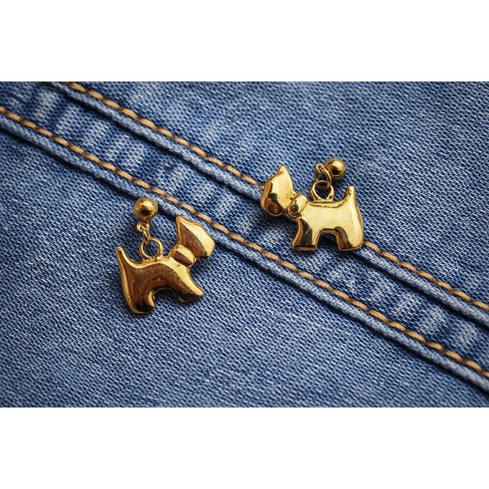Vintage Scottie Dog Dangle Earrings Gold Tone Terrier Puppy Post Drop